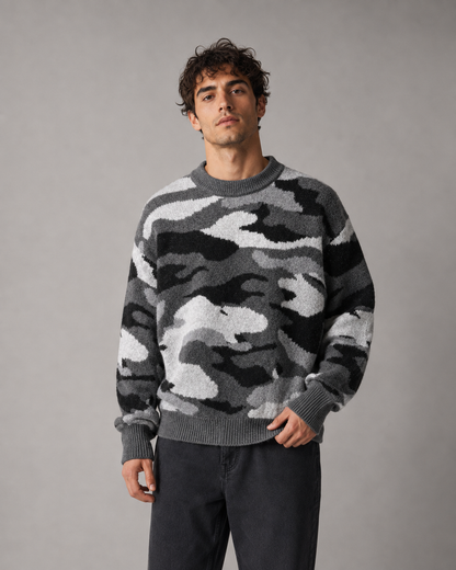 Herren Camouflage Strickpullover Mit Rundhalsausschnitt