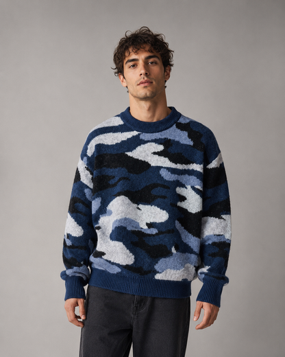 Herren Camouflage Strickpullover Mit Rundhalsausschnitt
