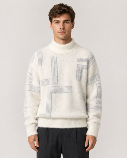 Herren Flauschiger Strickpullover Mit Stehkragen