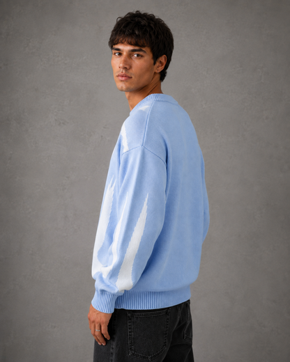 Vorderansicht des Herrenpullovers mit markantem Grafikdesign