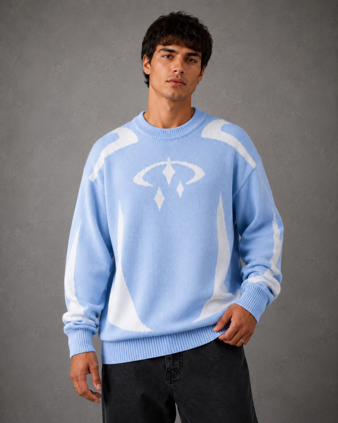Herren-Strickpullover mit Grafik in entspannter Passform