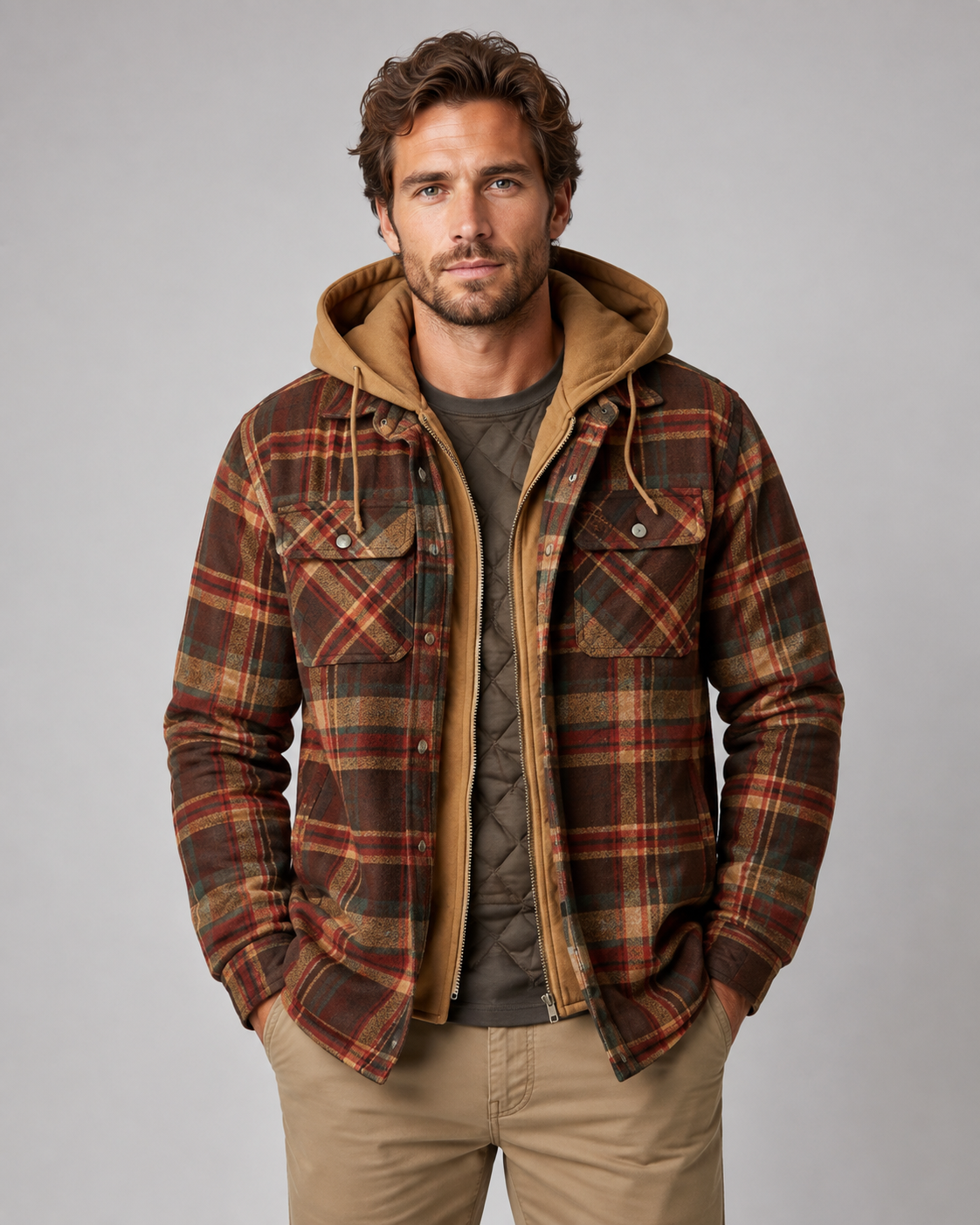 Hooded Overshirt für Herren mit warmem Steppfutter