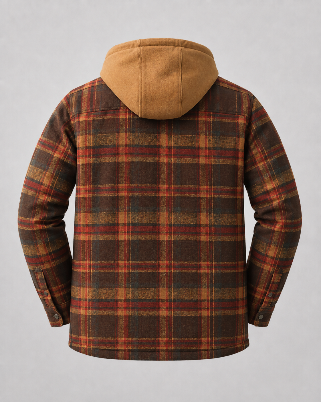 Vorderansicht der Herren-Hemdjacke mit Karomuster und Reißverschluss