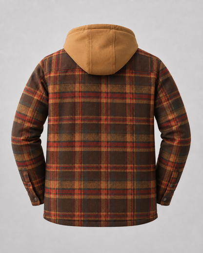 Vorderansicht der Herren-Hemdjacke mit Karomuster und Reißverschluss