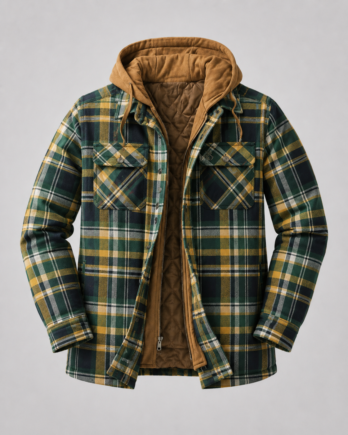 Nahaufnahme des karierten Stoffes am Herren-Overshirt
