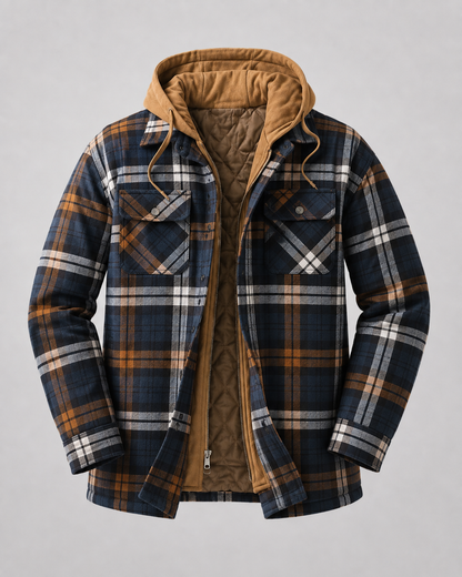 Herren Kariertes Overshirt Mit Kapuze Und Steppfutter