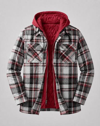 Herren Kariertes Overshirt Mit Kapuze Und Steppfutter