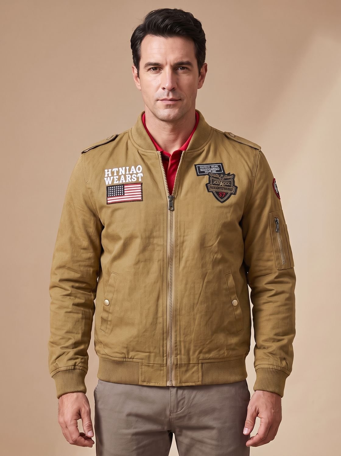 Herren-Bomberjacke mit Reißverschluss in einer lässigen Outfitansicht