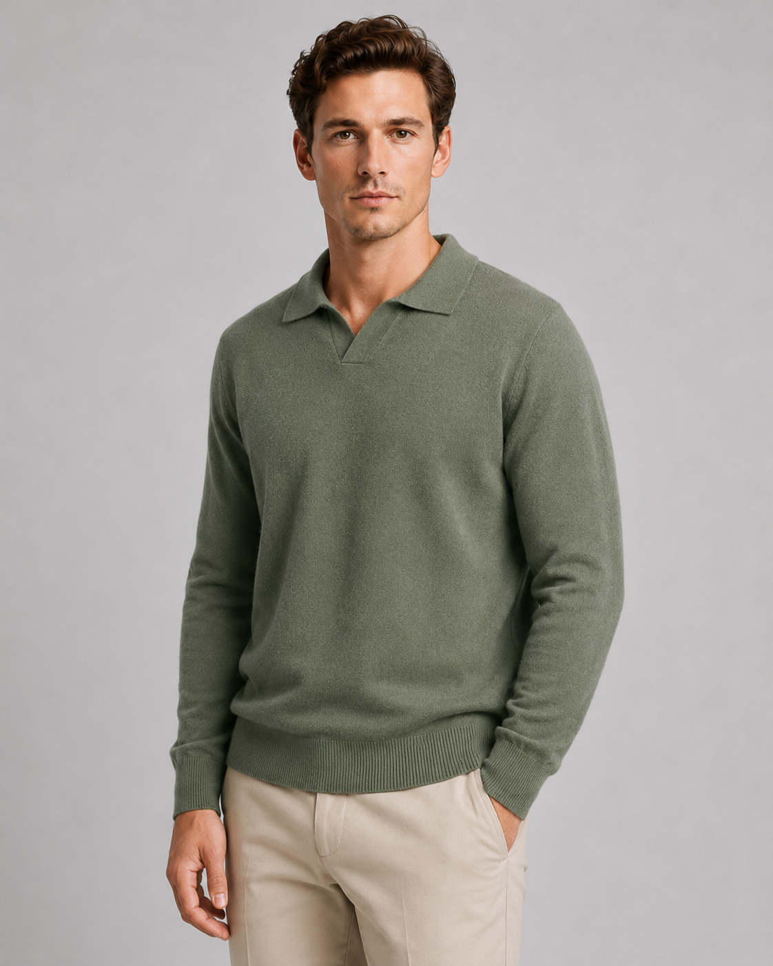 Herren-Strickpullover mit offenem Kragen in der Vorderansicht