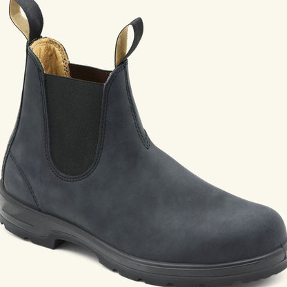 Seitliche Ansicht schwarzer Chelsea Boots für Herren aus Leder