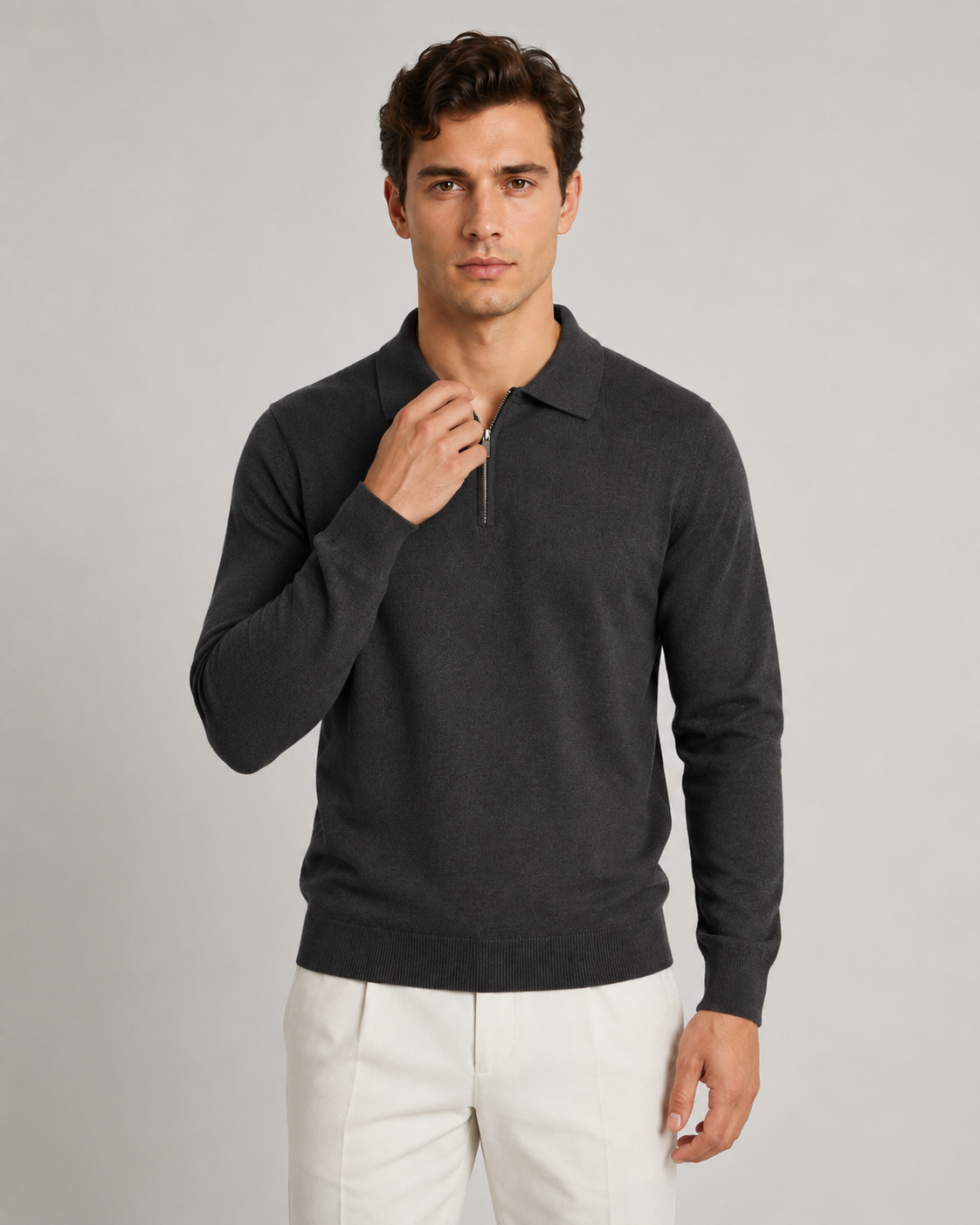 Herren Pullover Feinstrick Mit Viertelreißverschluss