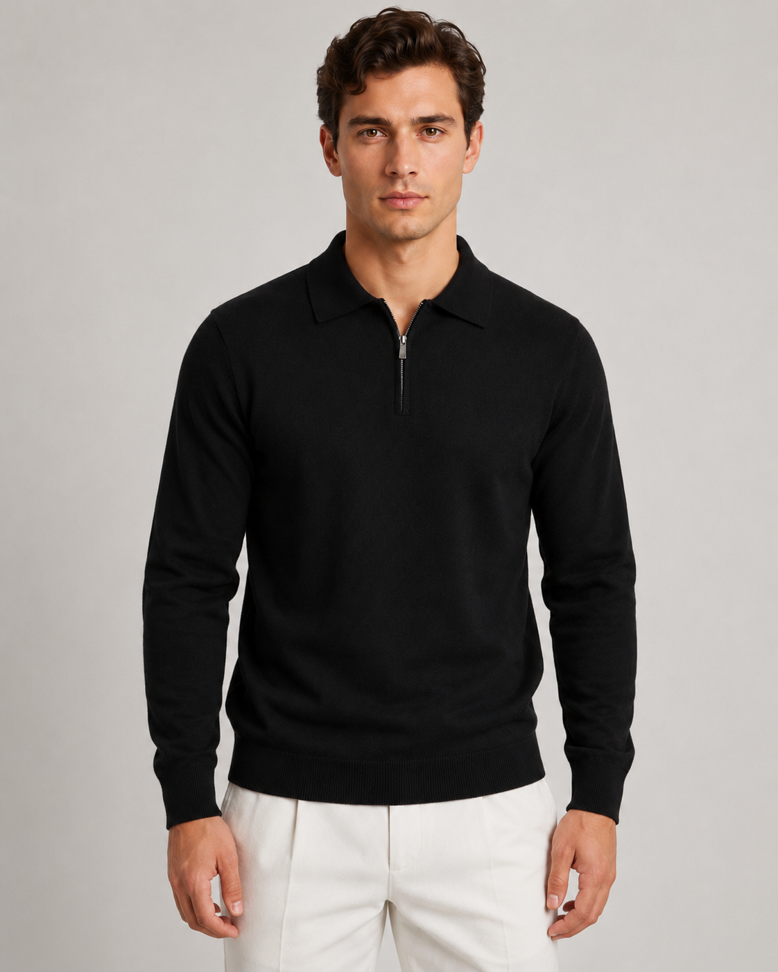 Herren Pullover Feinstrick Mit Viertelreißverschluss