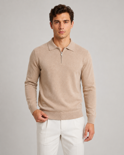 Herrenpullover aus Feinstrick mit Viertelreißverschluss in Vorderansicht