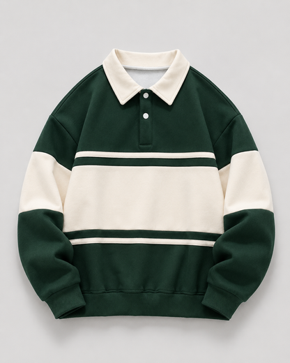 Rückansicht des Herren-Rugby-Polopullovers mit Farbblockdesign