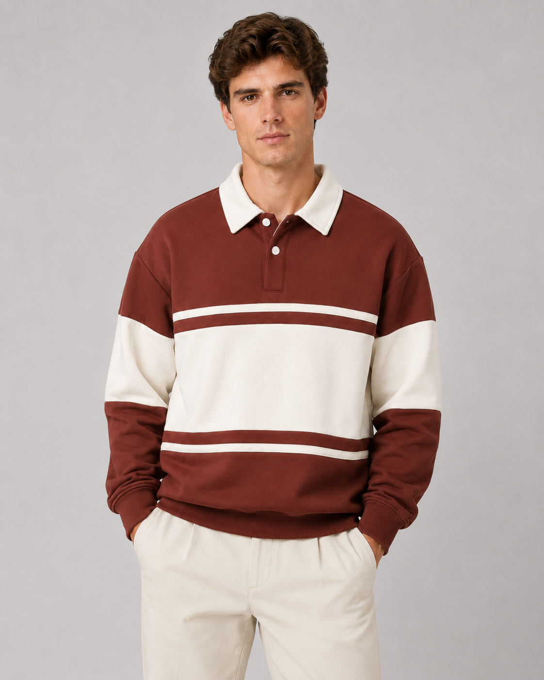 Herrenpullover mit Polokragen und Farbblockdesign