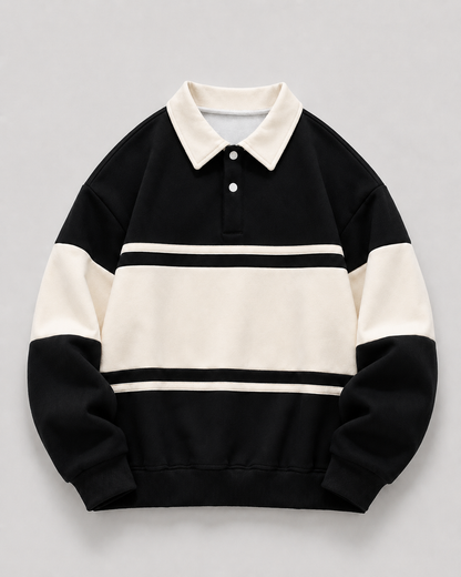 Herren Rugby Polopullover Mit Farbblockdesign