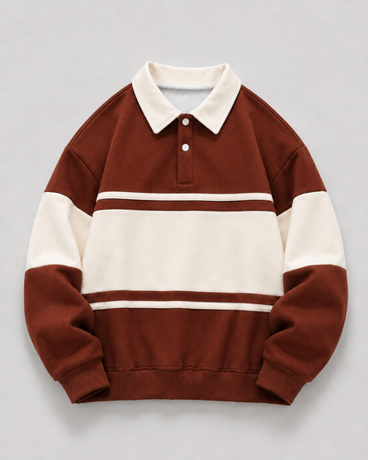 Detailansicht des Polokragens am Rugby-Pullover für Herren