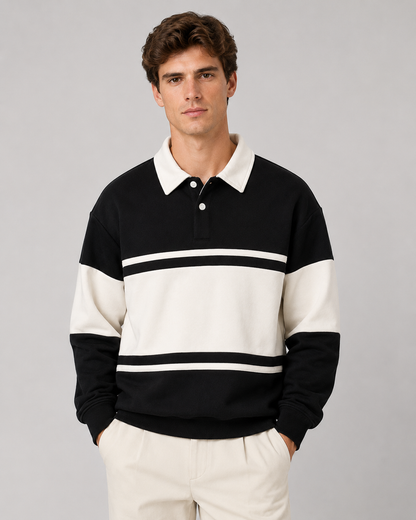 Herren-Rugby-Polopullover mit Farbblockdesign und langen Ärmeln