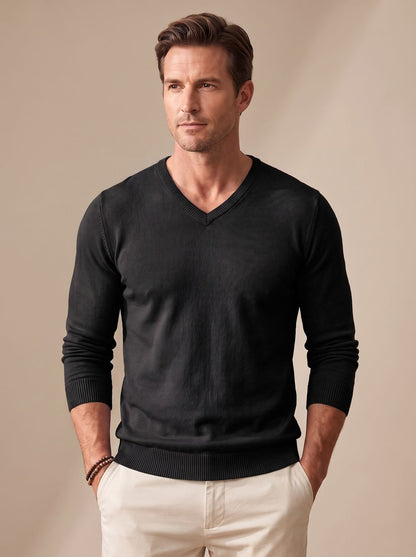 Men's fine-knit V-neck sweater slim fit