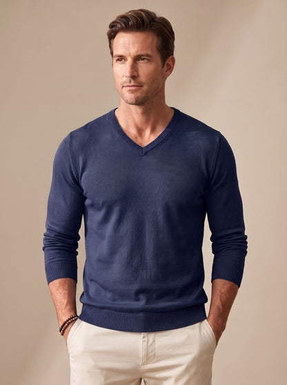 Men's fine-knit V-neck sweater slim fit
