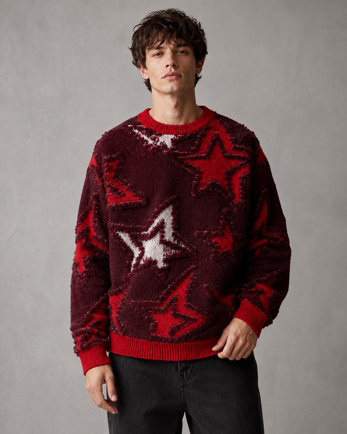 Herren Strickpullover Mit Strukturiertem Sternenmuster