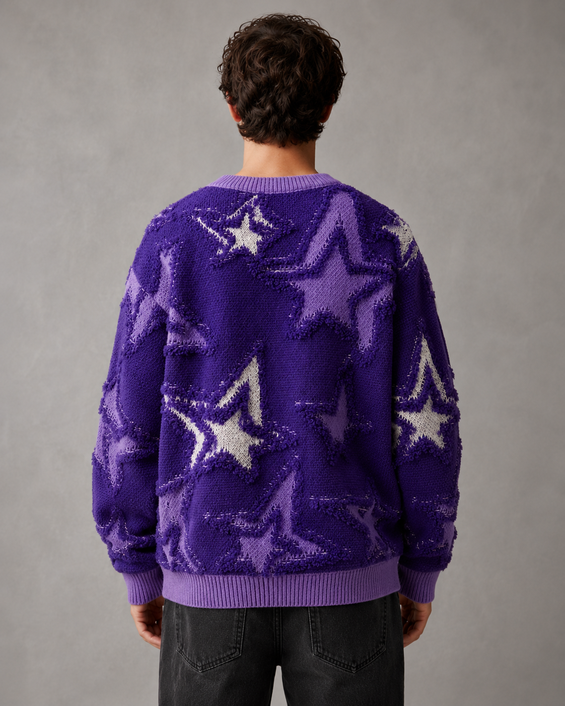 Herren-Strickpullover mit Rundhalsausschnitt und Sternenmuster
