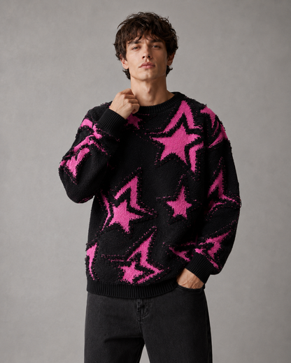 Herren Strickpullover Mit Strukturiertem Sternenmuster