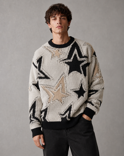 Herren Strickpullover Mit Strukturiertem Sternenmuster