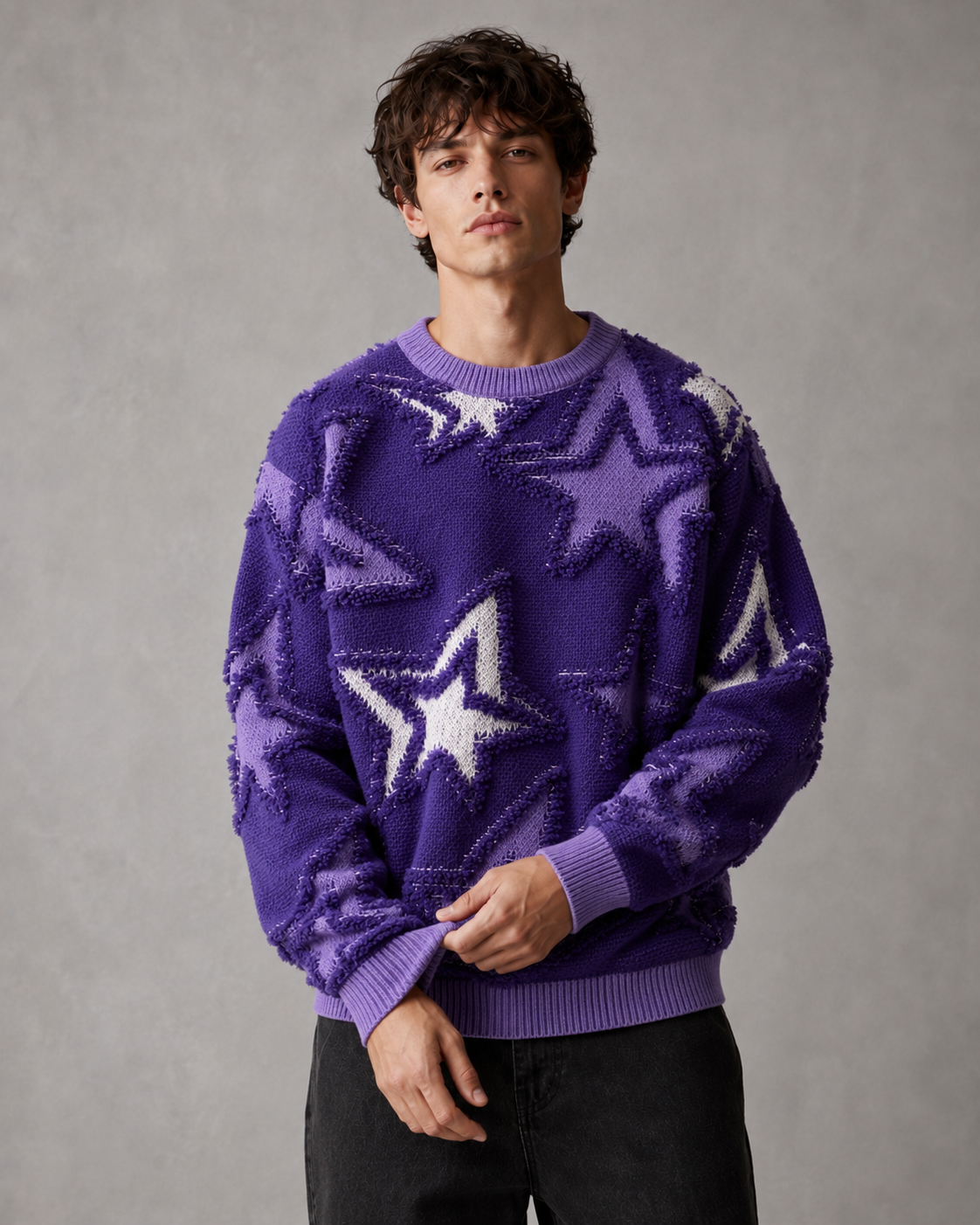 Herren Strickpullover Mit Strukturiertem Sternenmuster