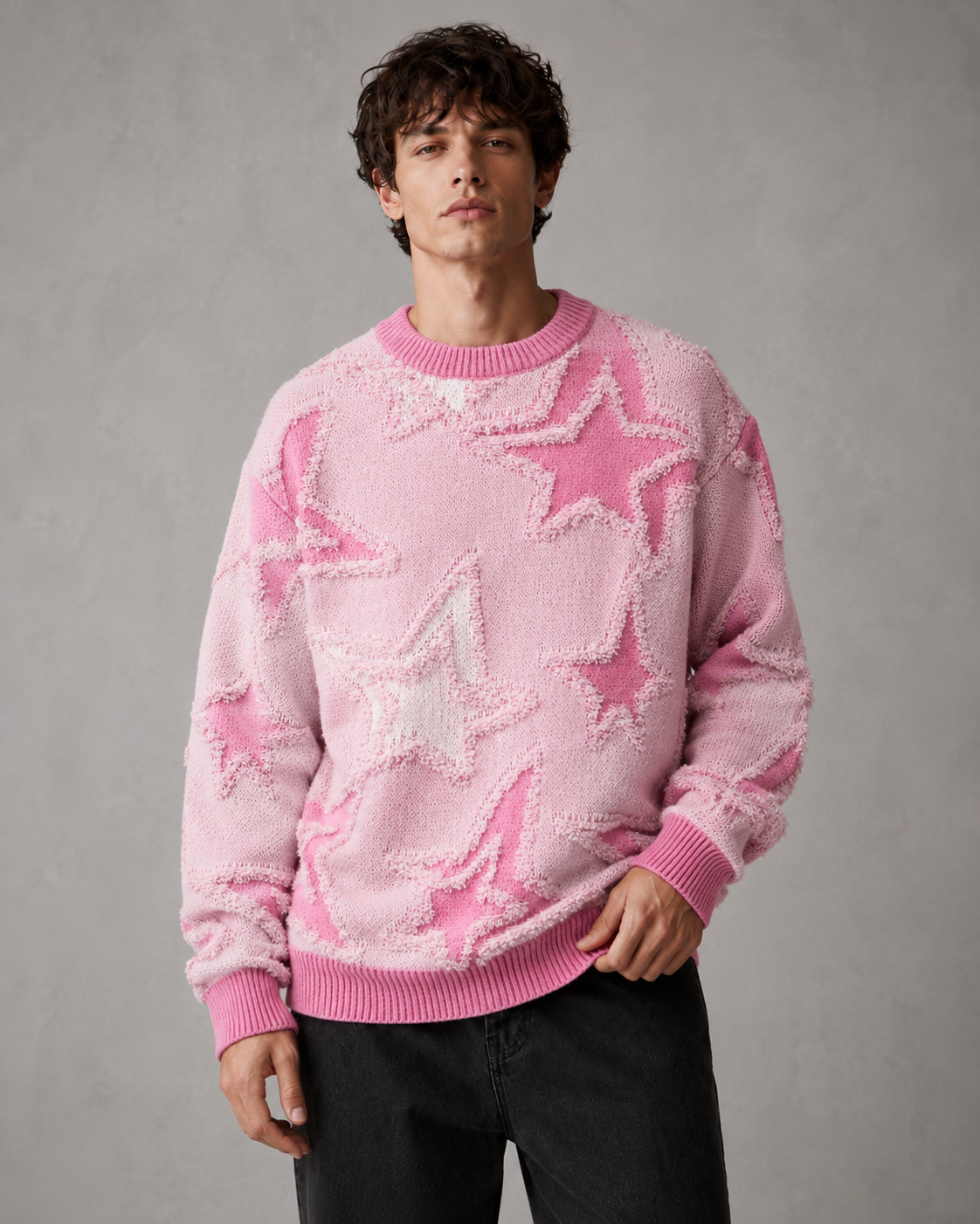 Herren Strickpullover Mit Strukturiertem Sternenmuster