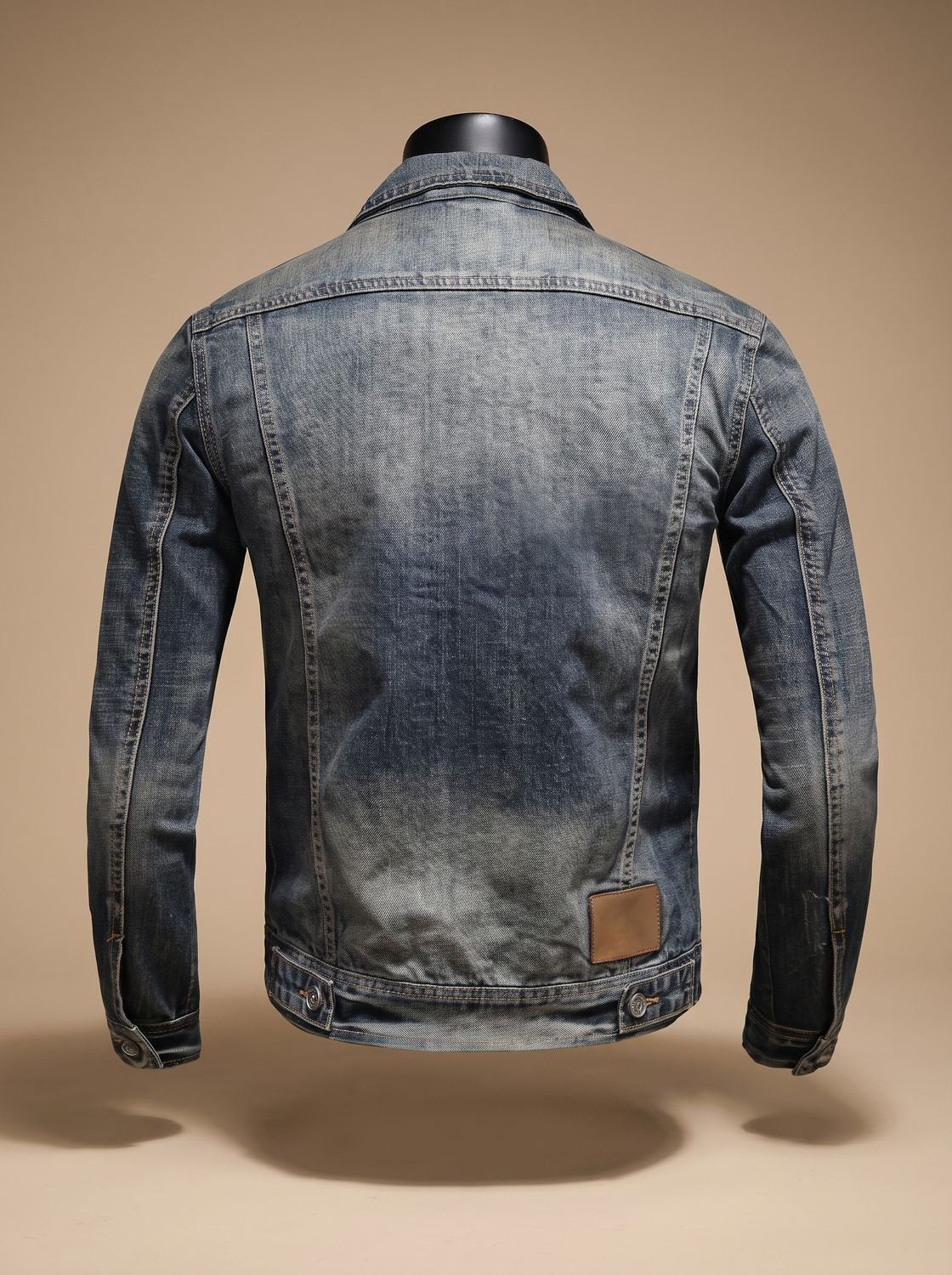 Rückansicht der gewaschenen Denimjacke im lässigen Trucker-Stil