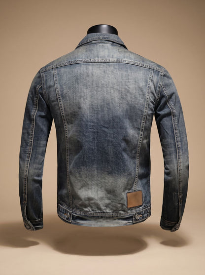Rückansicht der gewaschenen Denimjacke im lässigen Trucker-Stil