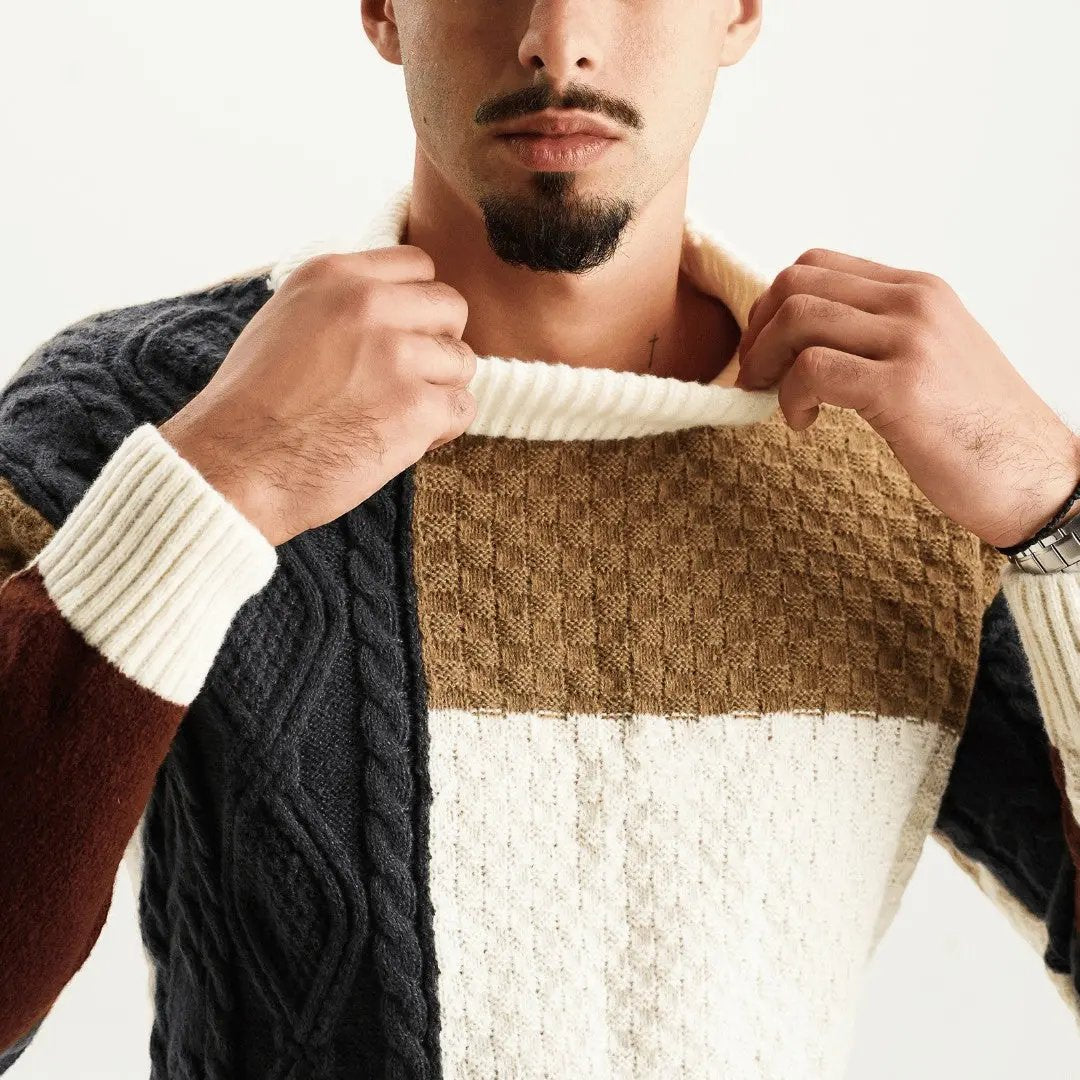 Herren Strickpullover mit langen Ärmeln und Rippbündchen, Rückansicht