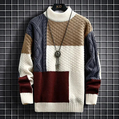 Herren Strickpullover mit Rundhalsausschnitt und geripptem Saum