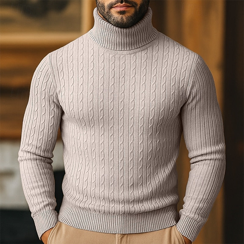 Klassischer Zopfstrick Rollkragenpullover