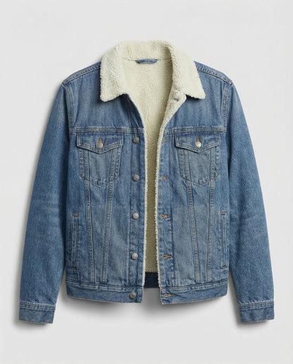 Detailansicht der Front und Taschen der Herren-Jeansjacke