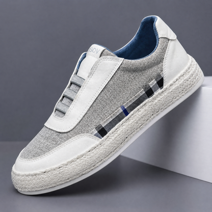 Leinen-Espadrille-Sneaker mit dekorativem Karodetail an der Seite