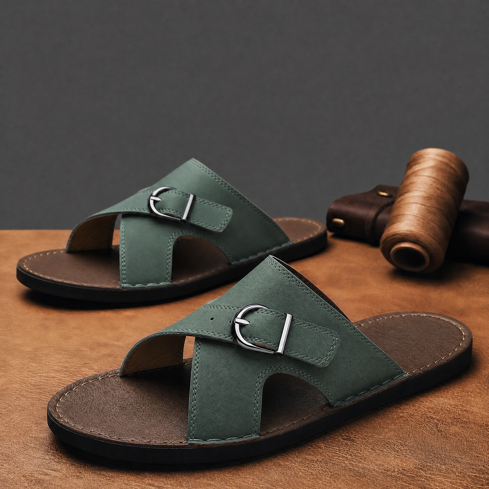 Herren Ledersandalen aus Leder, Detail der Riemen