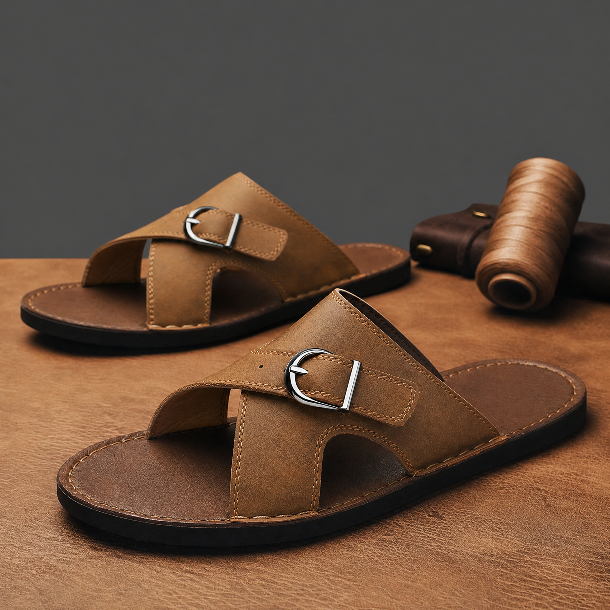 Herren Ledersandalen aus Leder in natürlicher Präsentation