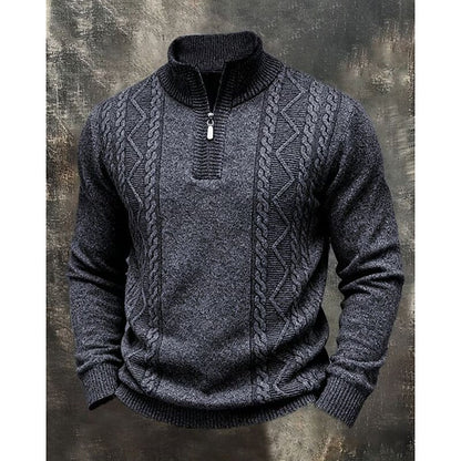 Herren-Strickpullover mit strukturiertem Muster, Stehkragen und Reißverschluss