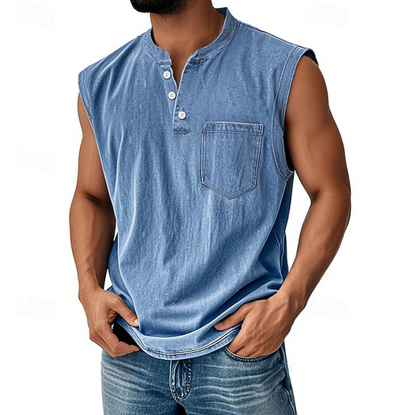 Herren Henley Tanktop Ärmellos Im Vintage Stil