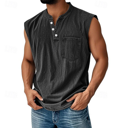 Herren Henley Tanktop Ärmellos Im Vintage Stil