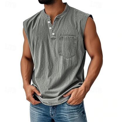 Herren Henley Tanktop Ärmellos Im Vintage Stil