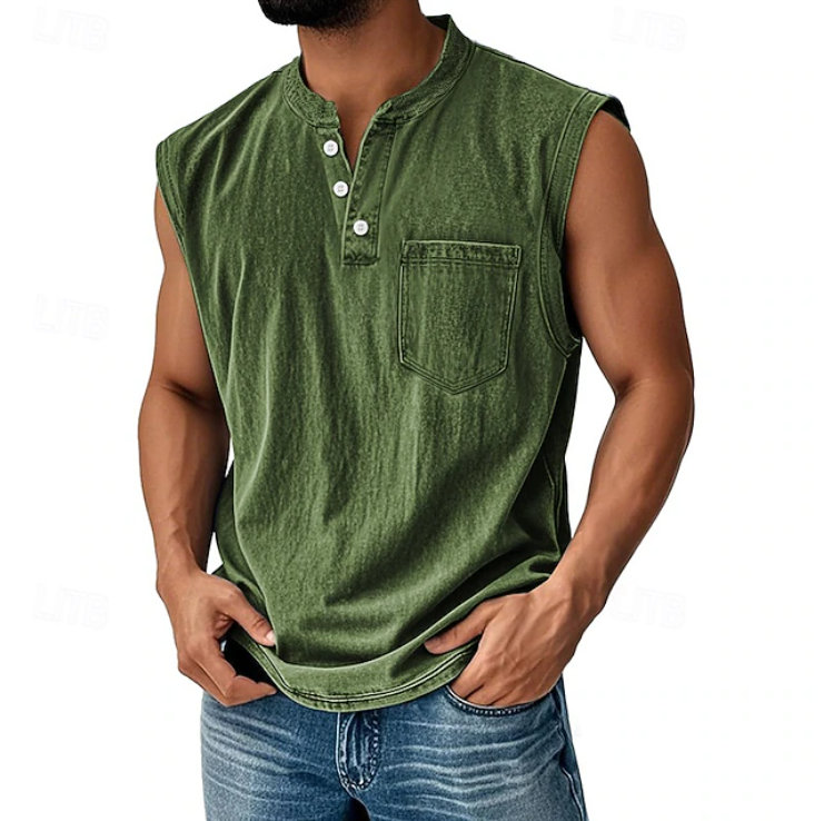 Ärmelloses Herren Henley Tanktop, Rückseite mit schlichtem Design