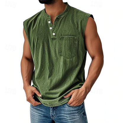 Ärmelloses Herren Henley Tanktop, Rückseite mit schlichtem Design
