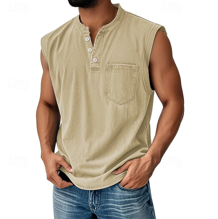 Herren Henley Tanktop Ärmellos Im Vintage Stil