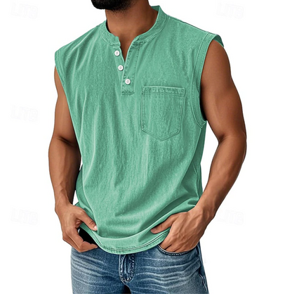 Herren Henley Tanktop Ärmellos Im Vintage Stil