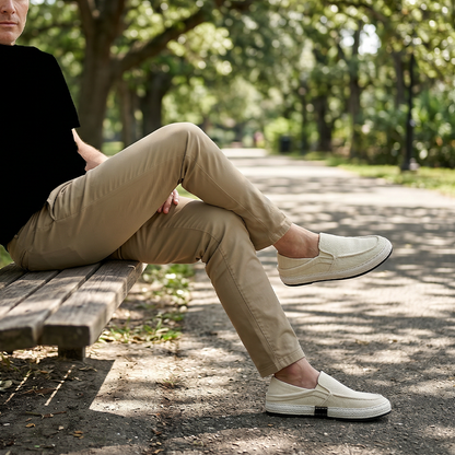 Herren Slip-on Canvas Schuhe, Detail von Obermaterial und Naht