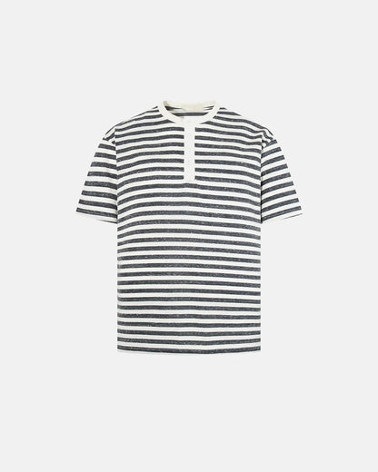 Herren Henley T-Shirt mit Streifen in Relaxed Fit, Rückansicht
