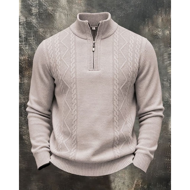 Textured Knit Sweater With Stand-Up Collar